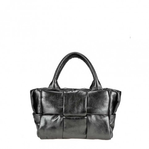 Handbag in woven laminated nappa leather