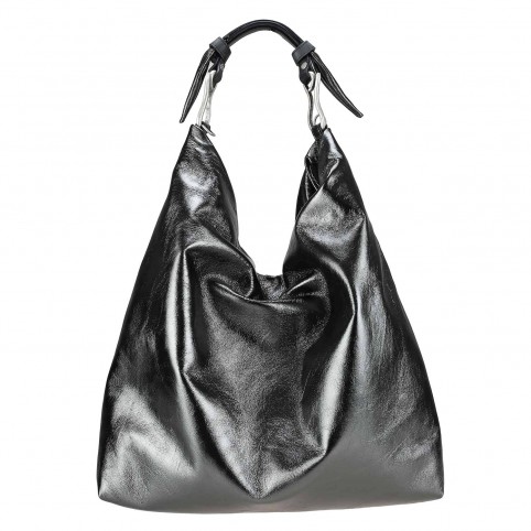 Hobo bag in laminated leather with hook handle