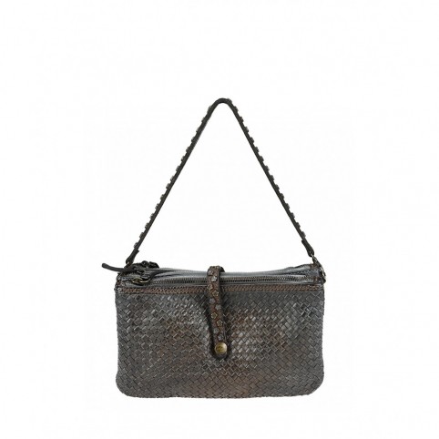 Triple crossbody bag piece dyed in woven leather