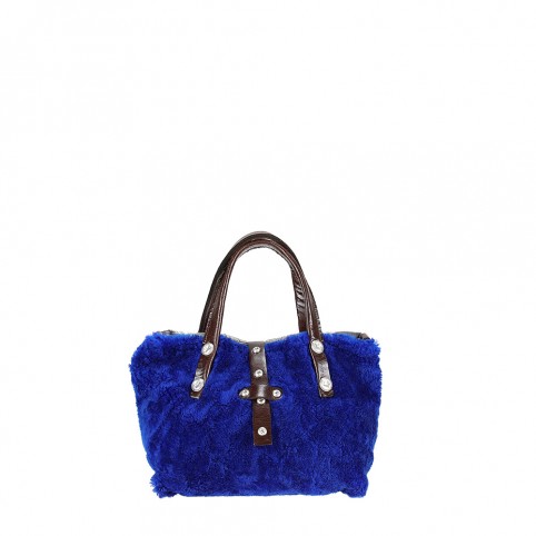 Hobo bag small in Sheepskin and synthetic down with studs and rivets