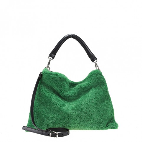 Hobo bag in Sheepskin and synthetic down