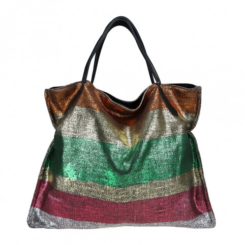 Stripes Canvas/leather Tote
